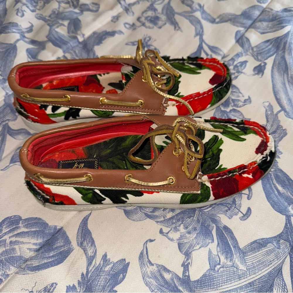 Milly x Sperry Topsider Boat Shoes Slip On Floral 8 - Picture 3 of 7